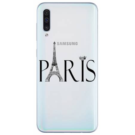 Coque transparente Samsung Galaxy A50 Paris noir