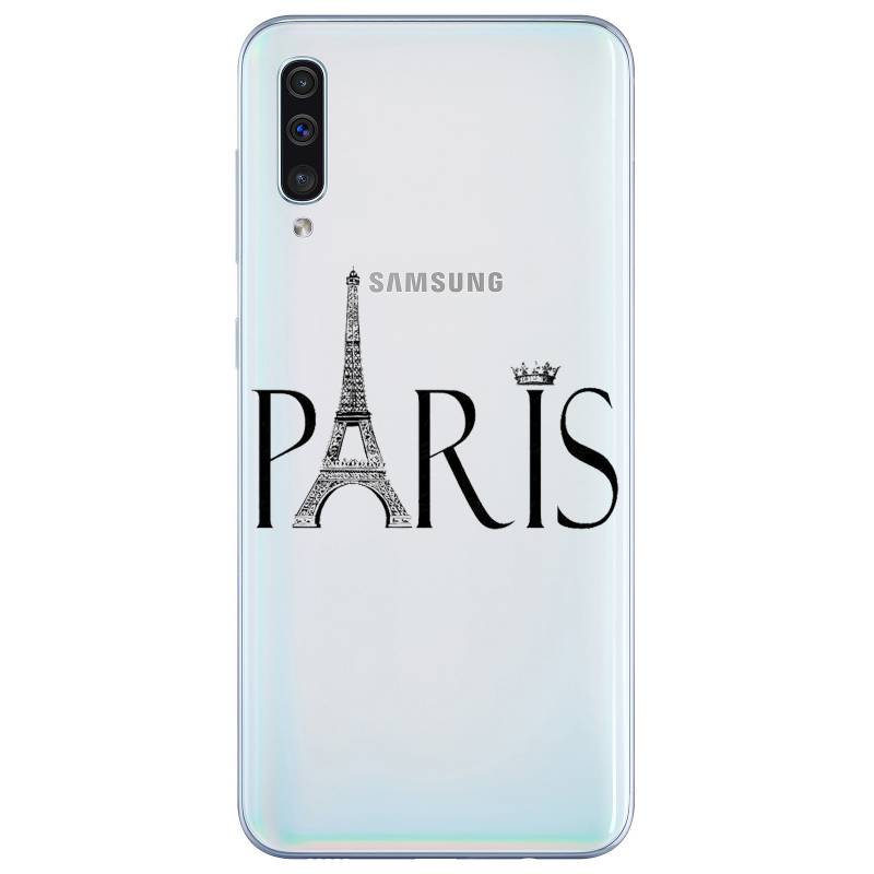 Coque transparente Samsung Galaxy A50 Paris noir