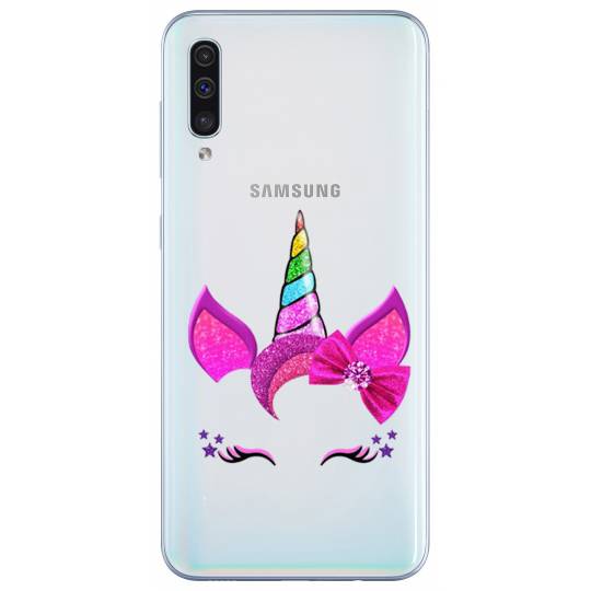 Coque transparente Samsung Galaxy A50 Licorne paillette