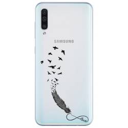 Coque transparente Samsung Galaxy A50 feminine plume infini