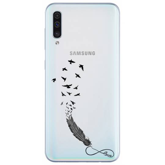 Coque transparente Samsung Galaxy A50 feminine plume infini