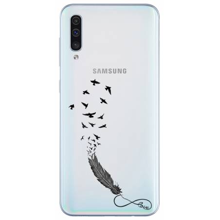 Coque transparente Samsung Galaxy A50 feminine plume infini