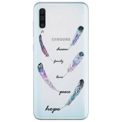 Coque transparente Samsung Galaxy A50 feminine plume couleur