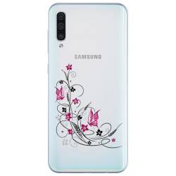 Coque transparente Samsung Galaxy A50 feminine fleur papillon