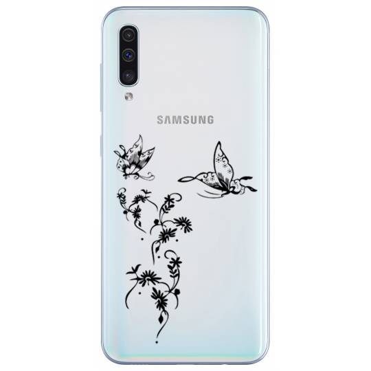 Coque transparente Samsung Galaxy A50 feminine envol fleur