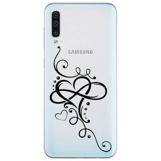 Coque transparente Samsung Galaxy A50 feminine cœur infini