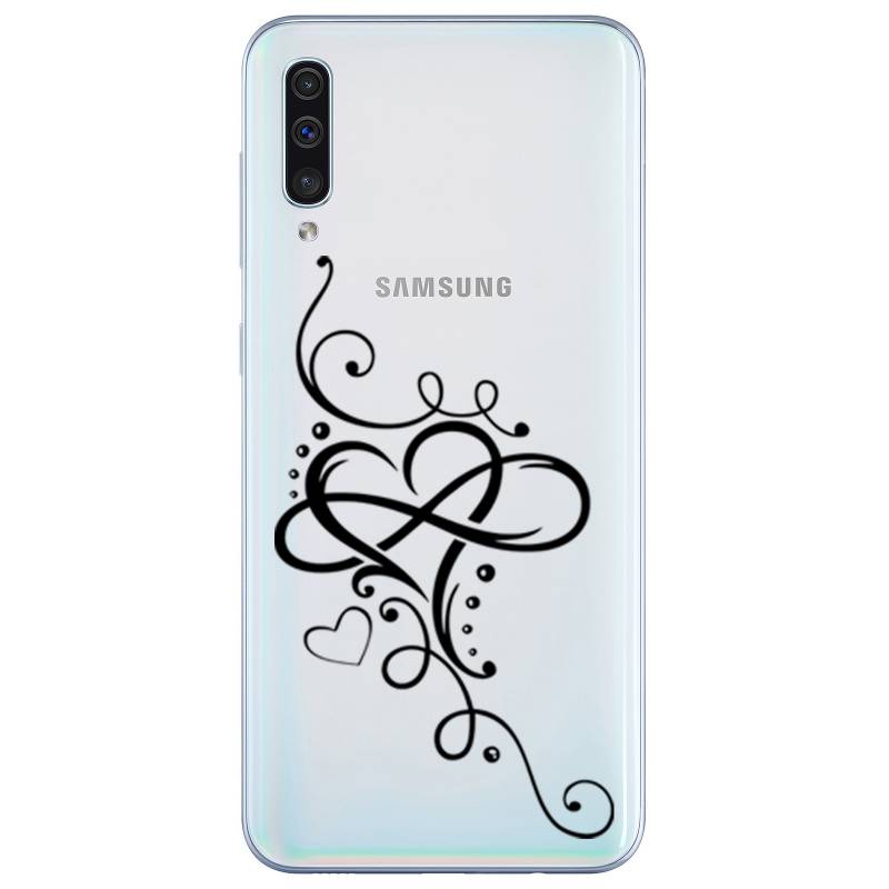 Coque transparente Samsung Galaxy A50 feminine cœur infini