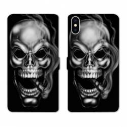 Housse cuir portefeuille Samsung Galaxy A10 tete de mort Fume