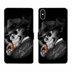 Housse cuir portefeuille Samsung Galaxy A10 tete de mort family business