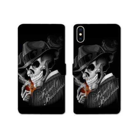 Housse cuir portefeuille Samsung Galaxy A10 tete de mort family business