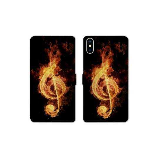 Housse cuir portefeuille Samsung Galaxy A10 Musique clé sol feu N