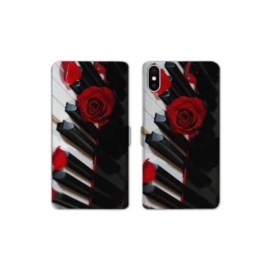 Housse cuir portefeuille Samsung Galaxy A10 Musique Rose Piano