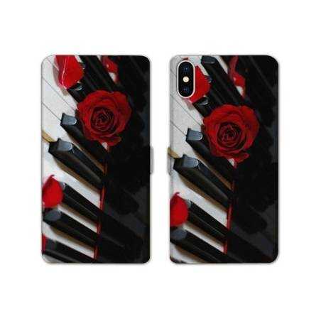 Housse cuir portefeuille Samsung Galaxy A10 Musique Rose Piano