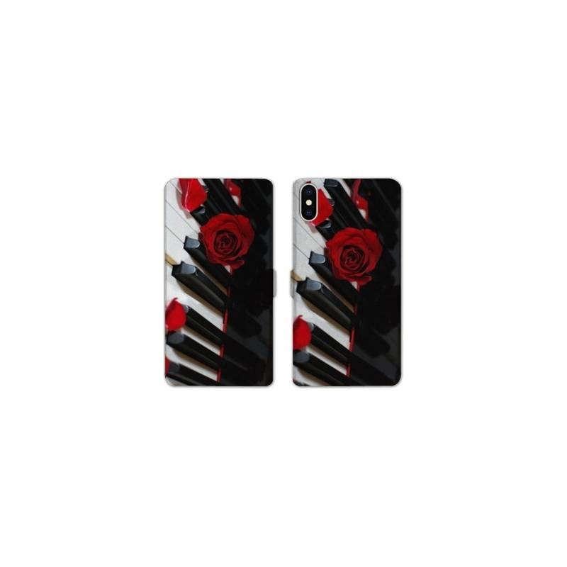 Housse cuir portefeuille Samsung Galaxy A10 Musique Rose Piano