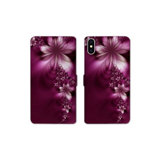 Housse cuir portefeuille Samsung Galaxy A10 fleur violette montante