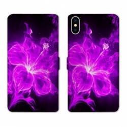 Housse cuir portefeuille Samsung Galaxy A10 fleur hibiscus violet