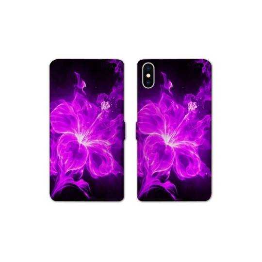 Housse cuir portefeuille Samsung Galaxy A10 fleur hibiscus violet