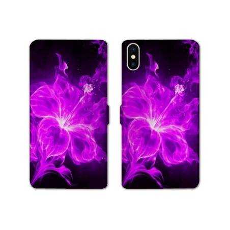 Housse cuir portefeuille Samsung Galaxy A10 fleur hibiscus violet