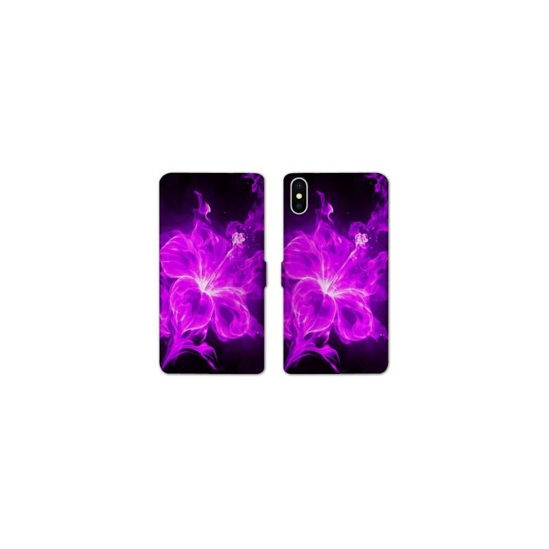 Housse cuir portefeuille Samsung Galaxy A10 fleur hibiscus violet