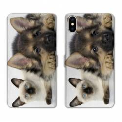 Housse cuir portefeuille Samsung Galaxy A10 Chien vs chat