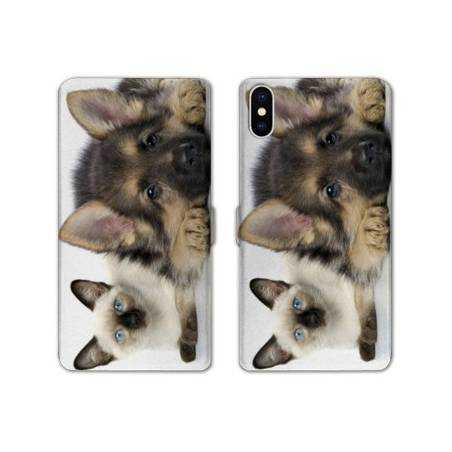 Housse cuir portefeuille Samsung Galaxy A10 Chien vs chat