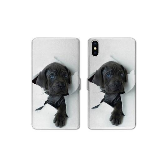 Housse cuir portefeuille Samsung Galaxy A10 Chien noir