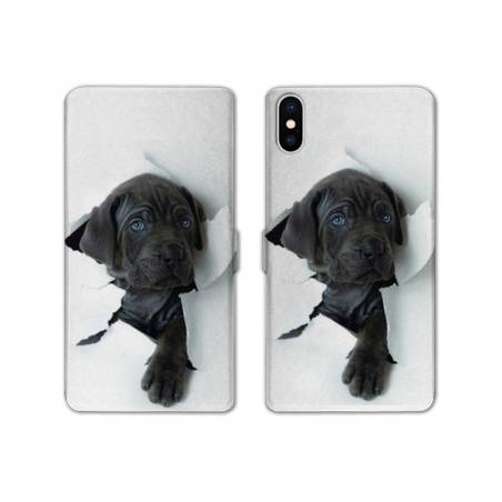 Housse cuir portefeuille Samsung Galaxy A10 Chien noir