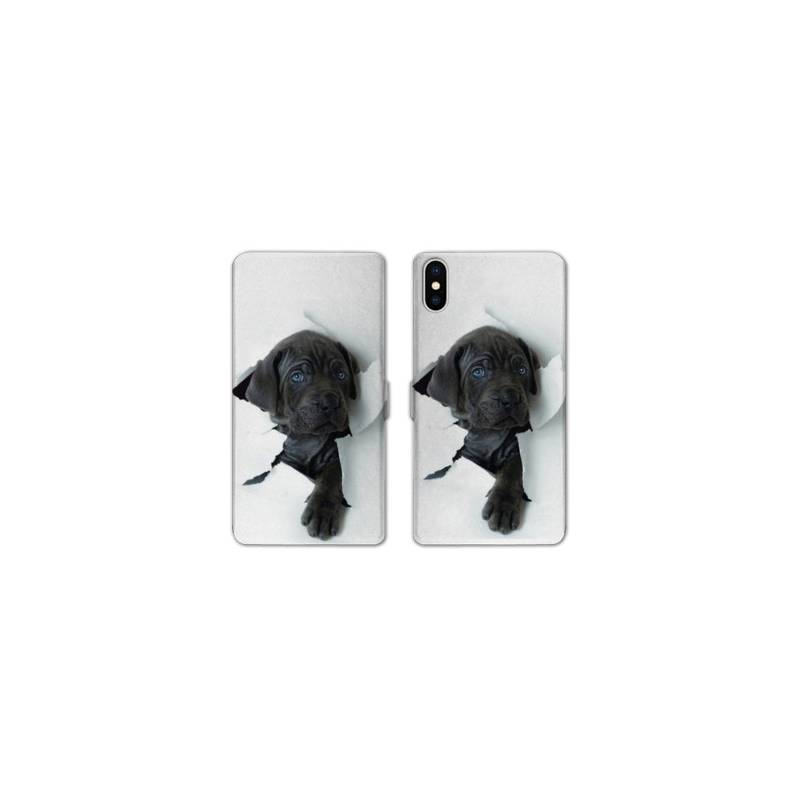 Housse cuir portefeuille Samsung Galaxy A10 Chien noir