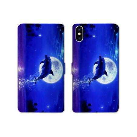 Housse cuir portefeuille Samsung Galaxy A10 Dauphin lune