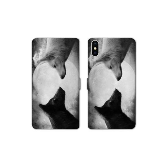 Housse cuir portefeuille Samsung Galaxy A10 Loup Duo