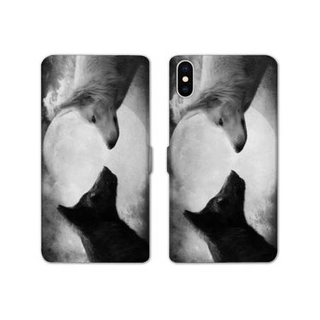 Housse cuir portefeuille Samsung Galaxy A10 Loup Duo