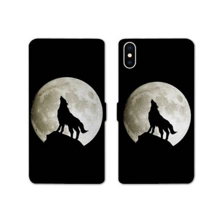 Housse cuir portefeuille Samsung Galaxy A10 Loup Noir