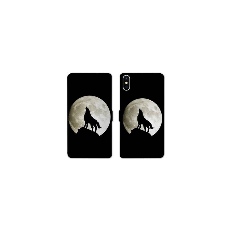 Housse cuir portefeuille Samsung Galaxy A10 Loup Noir