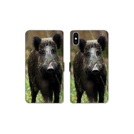 Housse cuir portefeuille Samsung Galaxy A10 chasse sanglier bois