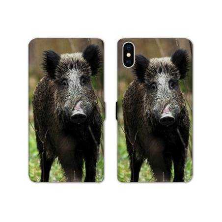 Housse cuir portefeuille Samsung Galaxy A10 chasse sanglier bois