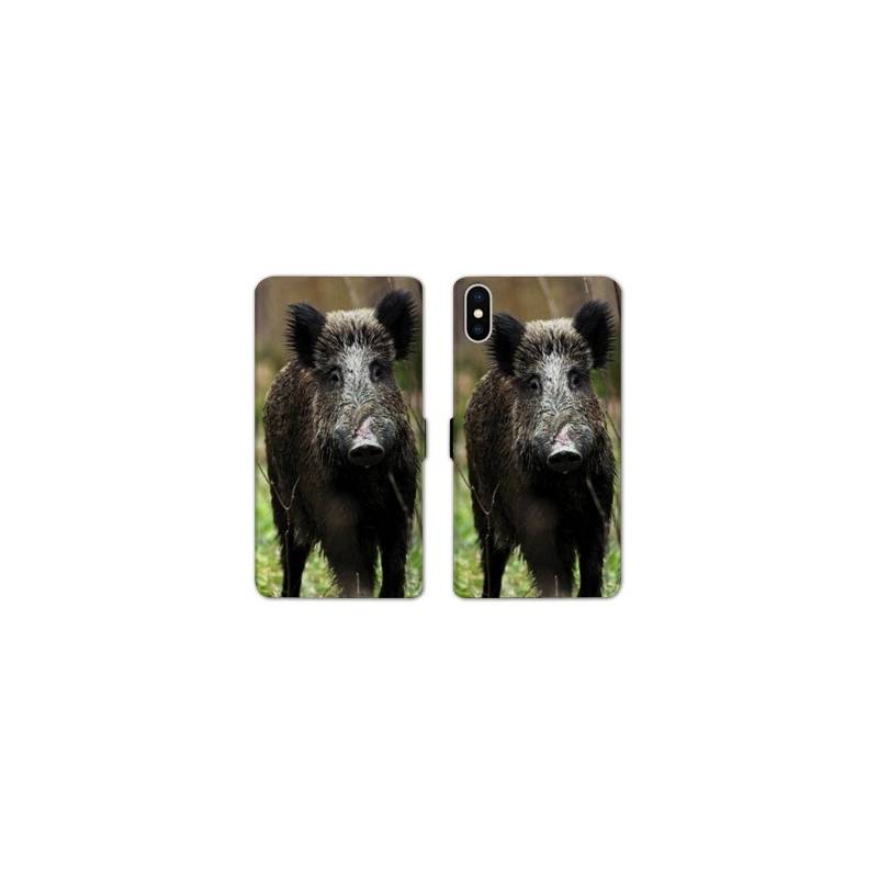 Housse cuir portefeuille Samsung Galaxy A10 chasse sanglier bois