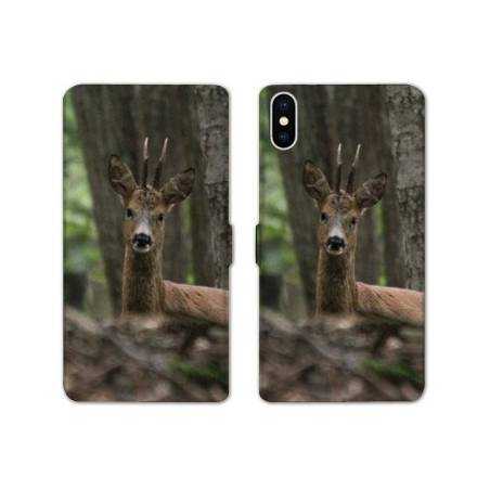 Housse cuir portefeuille Samsung Galaxy A10 chasse chevreuil Bois