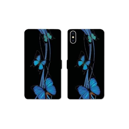 Housse cuir portefeuille Samsung Galaxy A10 papillons bleu