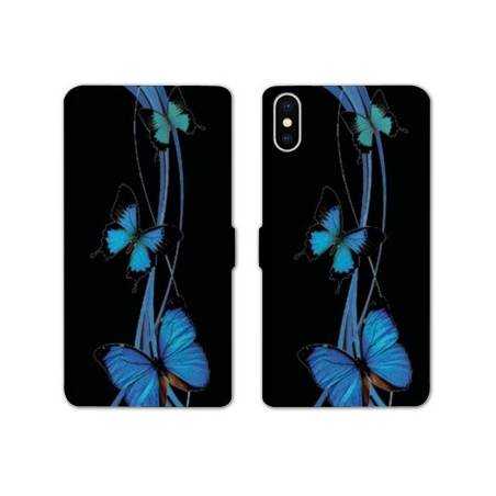 Housse cuir portefeuille Samsung Galaxy A10 papillons bleu