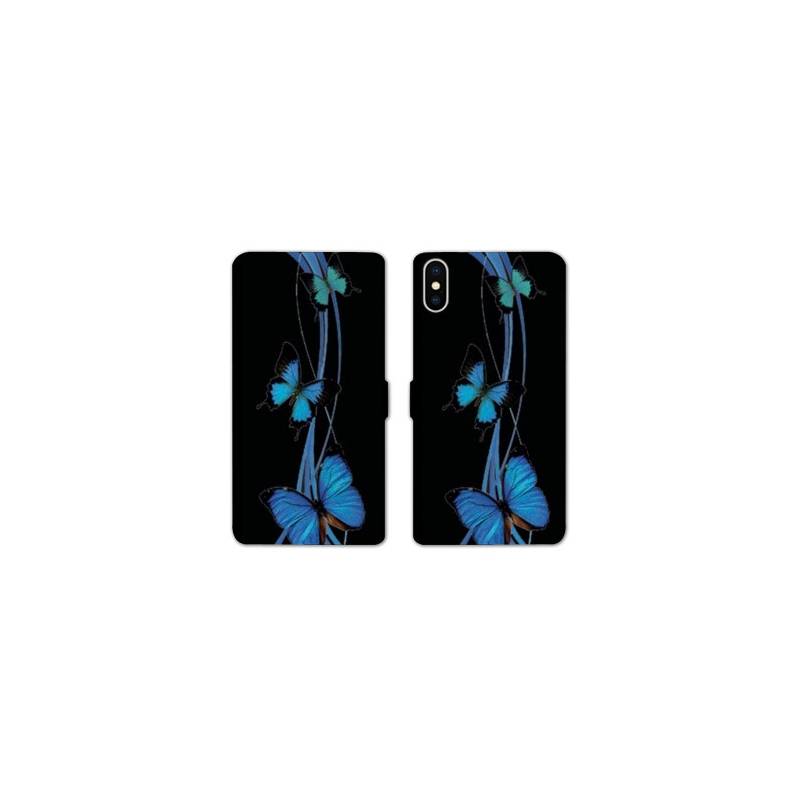 Housse cuir portefeuille Samsung Galaxy A10 papillons bleu