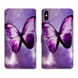 Housse cuir portefeuille Samsung Galaxy A10 papillons violet et blanc