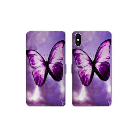 Housse cuir portefeuille Samsung Galaxy A10 papillons violet et blanc