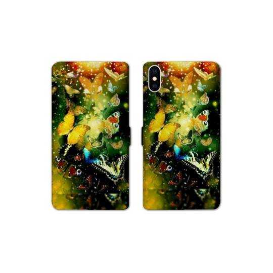 Housse cuir portefeuille Samsung Galaxy A10 papillons papillon jaune