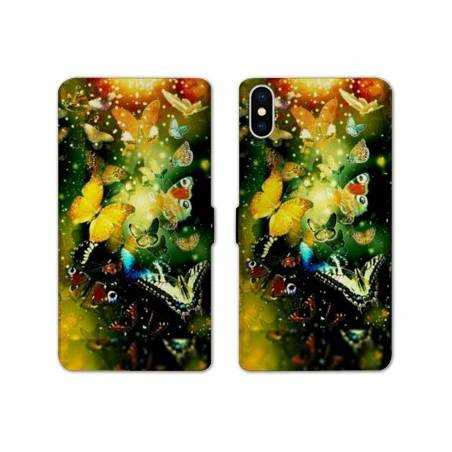 Housse cuir portefeuille Samsung Galaxy A10 papillons papillon jaune