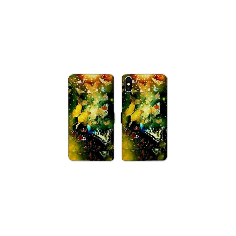 Housse cuir portefeuille Samsung Galaxy A10 papillons papillon jaune