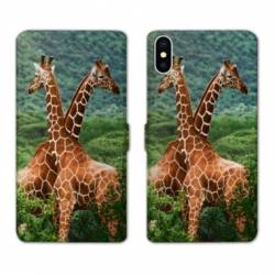Housse cuir portefeuille Samsung Galaxy A10 savane Girafe Duo