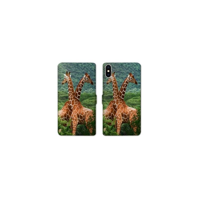 Housse cuir portefeuille Samsung Galaxy A10 savane Girafe Duo