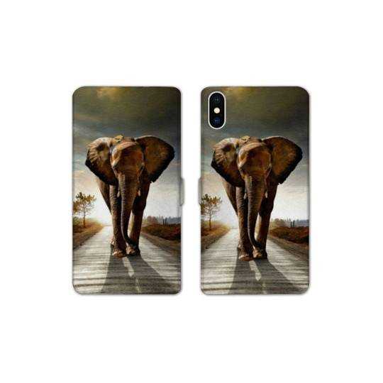 Housse cuir portefeuille Samsung Galaxy A10 savane Elephant route