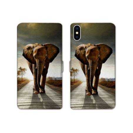 Housse cuir portefeuille Samsung Galaxy A10 savane Elephant route