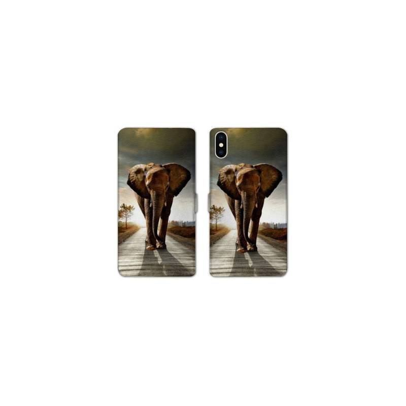 Housse cuir portefeuille Samsung Galaxy A10 savane Elephant route
